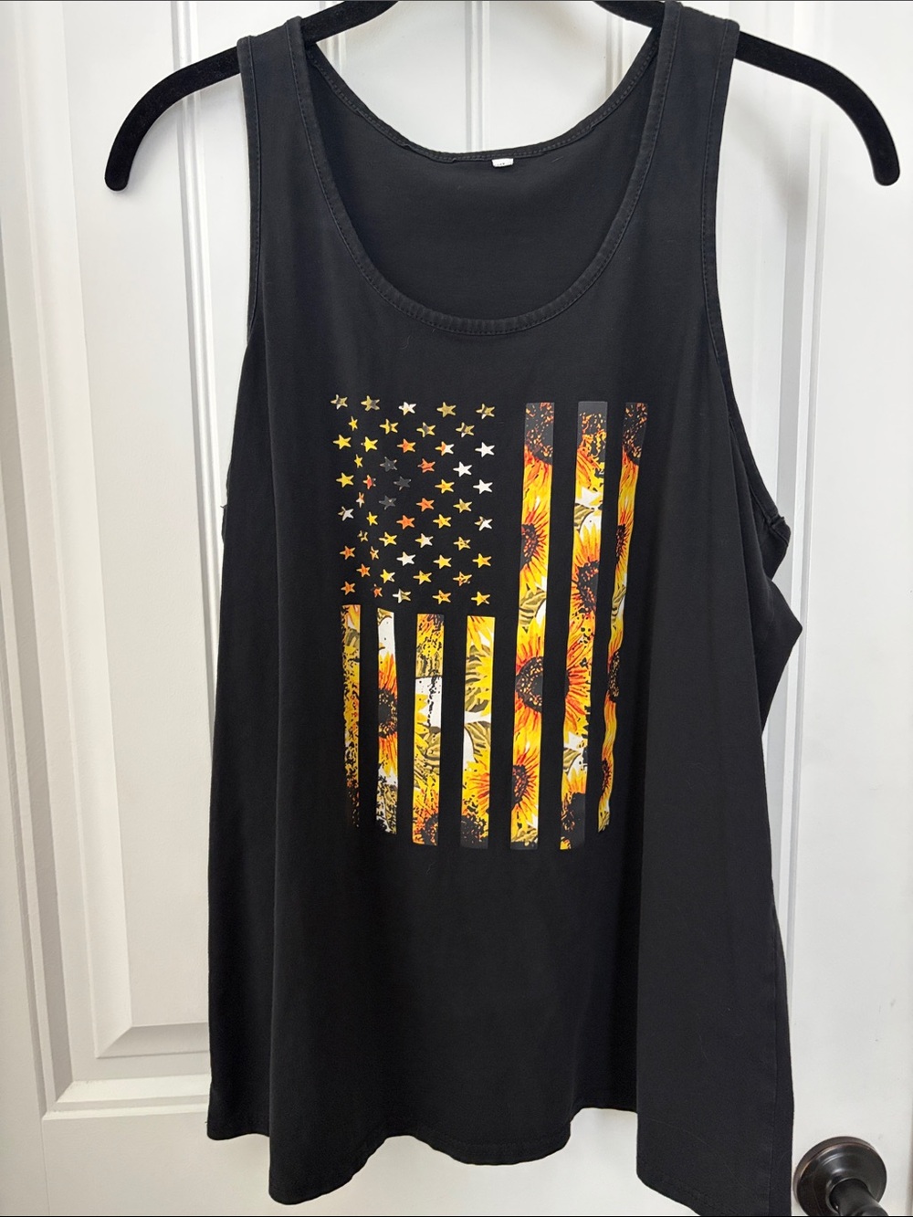 Black Tank with Sunflower American Flag Graphic